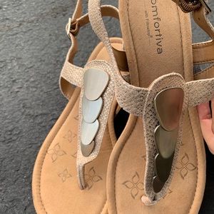 Comfortiva Gold Summit Wedge Sandal